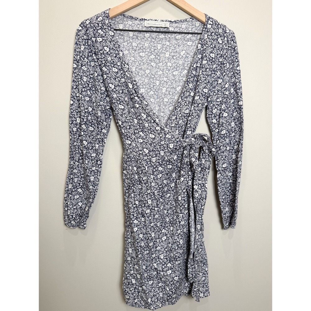 Abercrombie & Fitch M Ditsy Floral Navy Blue White‎ Long Sleeve Mini Wrap Dress